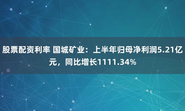 股票配资利率 国城矿业：上半年归母净利润5.21亿元，同比增长1111.34%
